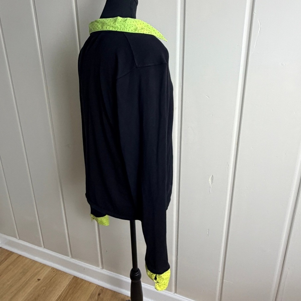 Notations Womens XL Black V-Neck Sweater Neon Green Polka Dot Layered Top - Picture 2 of 8
